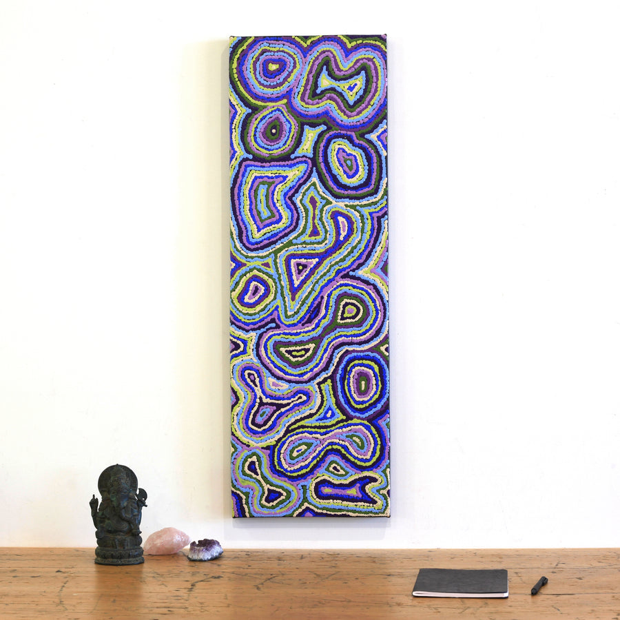 Aboriginal Artwork by Sarah Napaljarri Simms, Pikilyi Jukurrpa (Vaughan Springs Dreaming), 91x30cm