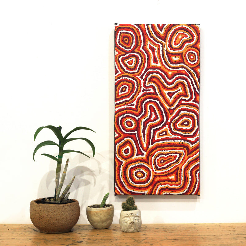 Aboriginal Artwork by Sarah Napaljarri Simms, Pikilyi Jukurrpa (Vaughan Springs Dreaming), 61x30cm