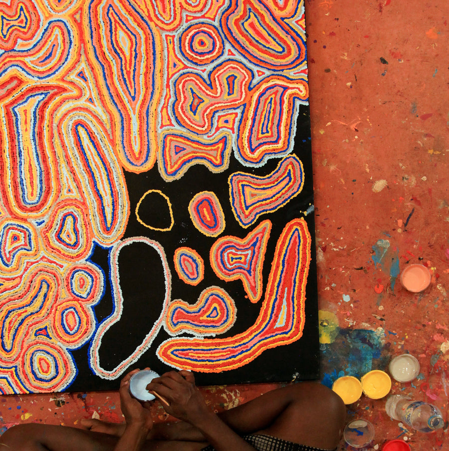 Aboriginal Artwork by Sarah Napaljarri Simms, Pikilyi Jukurrpa, 122x76cm