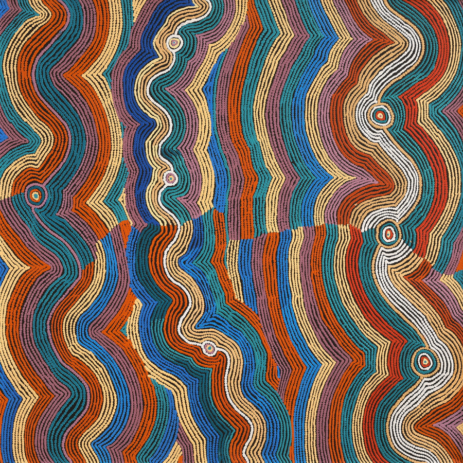 Aboriginal Artwork by Selina Napanangka Fisher, Pikilyi Jukurrpa (Vaughan Springs Dreaming), 107x107cm