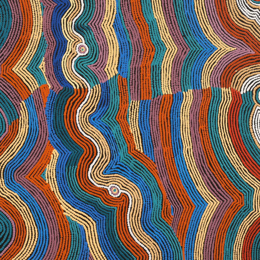 Aboriginal Artwork by Selina Napanangka Fisher, Pikilyi Jukurrpa (Vaughan Springs Dreaming), 107x107cm