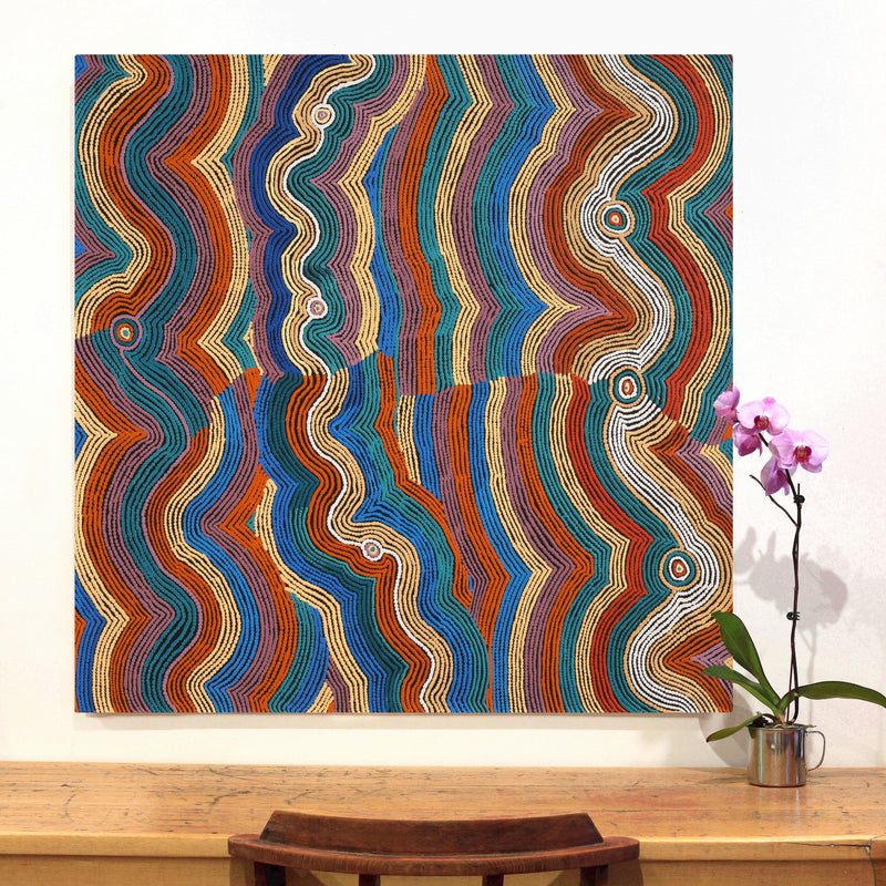 Aboriginal Artwork by Selina Napanangka Fisher, Pikilyi Jukurrpa (Vaughan Springs Dreaming), 107x107cm