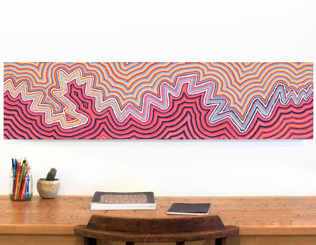 Aboriginal Artwork by Selina Napanangka Fisher, Pikilyi Jukurrpa (Vaughan Springs Dreaming), 122x30cm