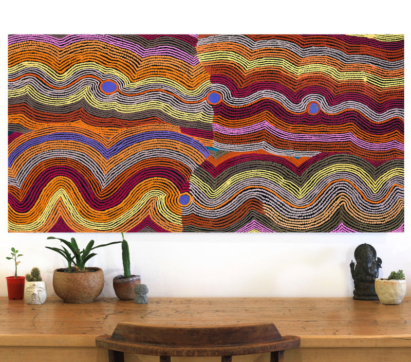 Aboriginal Artwork by Selina Napanangka Fisher, Pikilyi Jukurrpa (Vaughan Springs Dreaming), 122x61cm