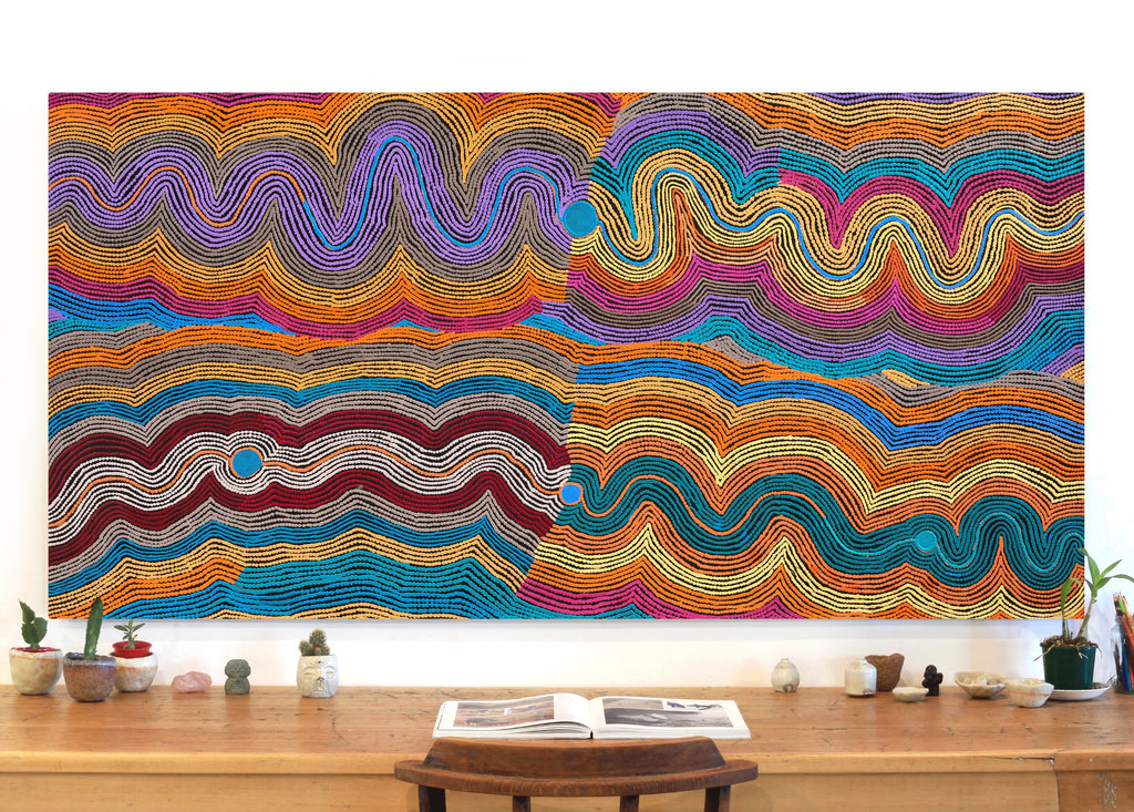 Aboriginal Artwork by Selina Napanangka Fisher, Pikilyi Jukurrpa (Vaughan Springs Dreaming), 183x91cm