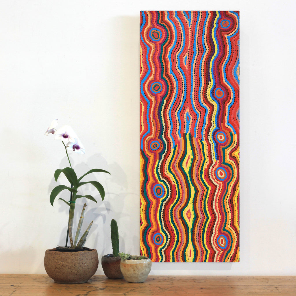 Aboriginal Art by Selina Napanangka Fisher, Pikilyi Jukurrpa (Vaughan Springs Dreaming), 76x30cm - ART ARK®