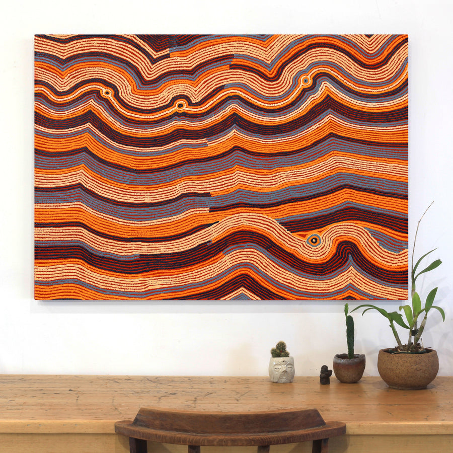 Aboriginal Artwork by Selina Napanangka Fisher, Pikilyi Jukurrpa (Vaughan Springs Dreaming) 107x76cm