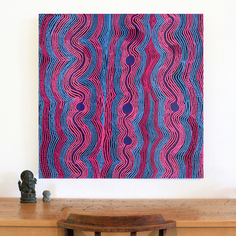 Aboriginal Artwork by Selina Napanangka Fisher, Pikilyi Jukurrpa (Vaughan Springs Dreaming), 91x91cm