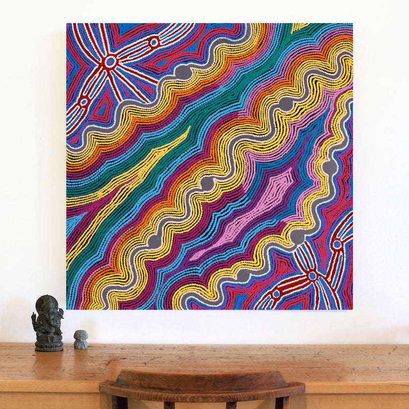 Aboriginal Artwork by Selina Napanangka Fisher, Pikilyi Jukurrpa (Vaughan Springs Dreaming), 91x91cm