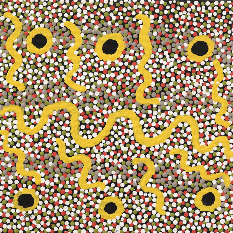 Aboriginal Artwork by Selina Nakamarra Gorey, Patterns of the Landscape around Yuendumu, 30x30cm