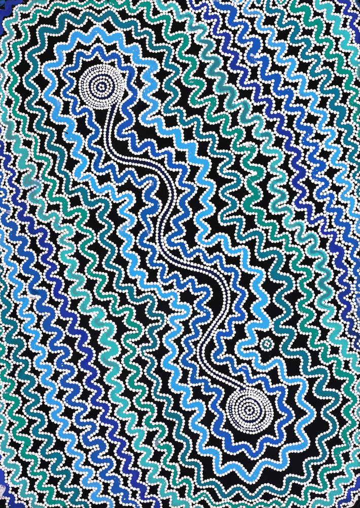Aboriginal Artwork by Selina Nakamarra Hunter, Ngapa Jukurrpa (Water Dreaming) - Puyurru, 107x76cm