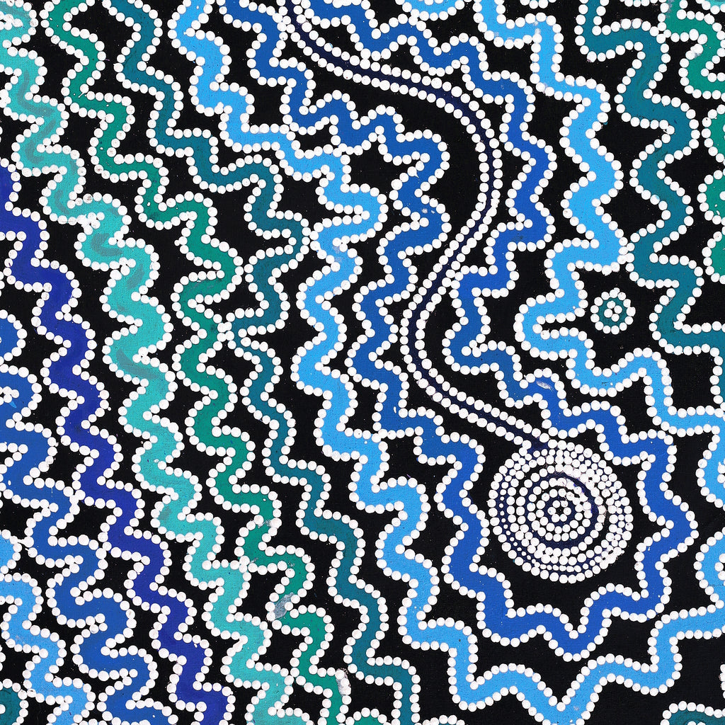 Aboriginal Artwork by Selina Nakamarra Hunter, Ngapa Jukurrpa (Water Dreaming) - Puyurru, 107x76cm