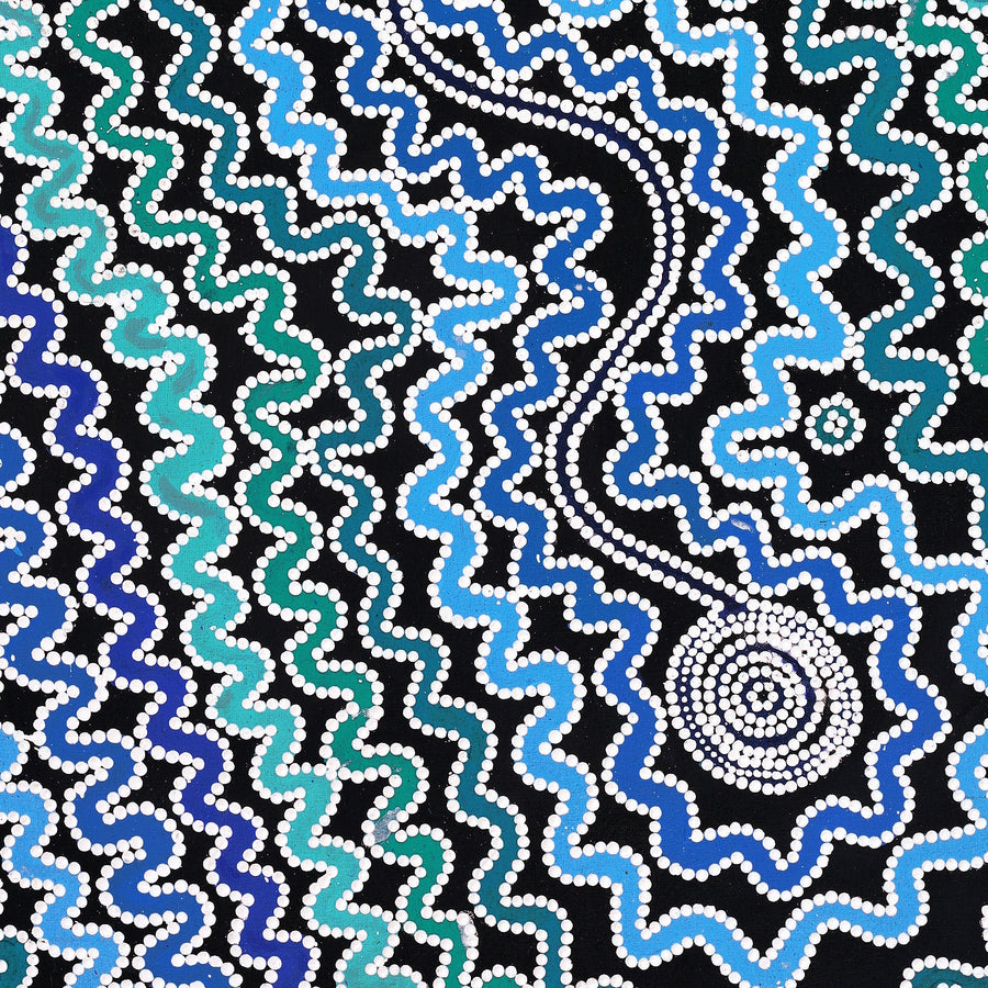 Aboriginal Artwork by Selina Nakamarra Hunter, Ngapa Jukurrpa (Water Dreaming) - Puyurru, 107x76cm