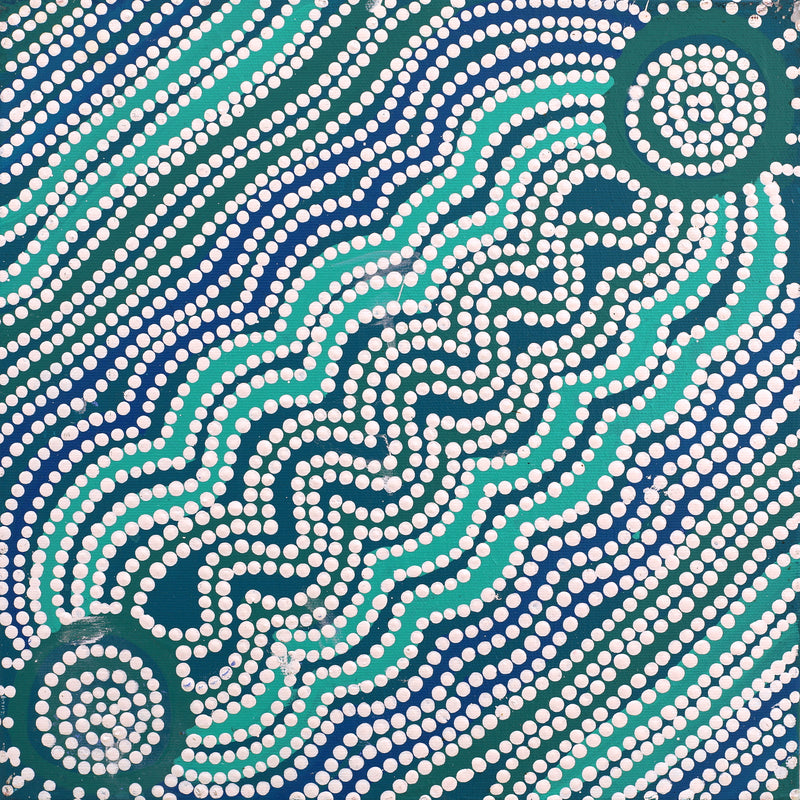 Aboriginal Artwork by Selina Nakamarra Hunter, Ngapa Jukurrpa (Water Dreaming) - Puyurru, 30x30cm