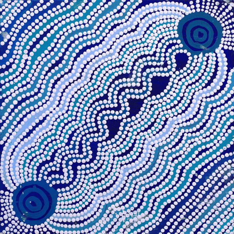 Aboriginal Artwork by Selina Nakamarra Hunter, Ngapa Jukurrpa (Water Dreaming) - Puyurru, 30x30cm