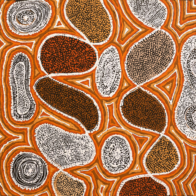 Aboriginal Artwork by Selma Napanangka Tasman, Wanakiji Jukurrpa (Bush Tomato Dreaming), 40x40cm