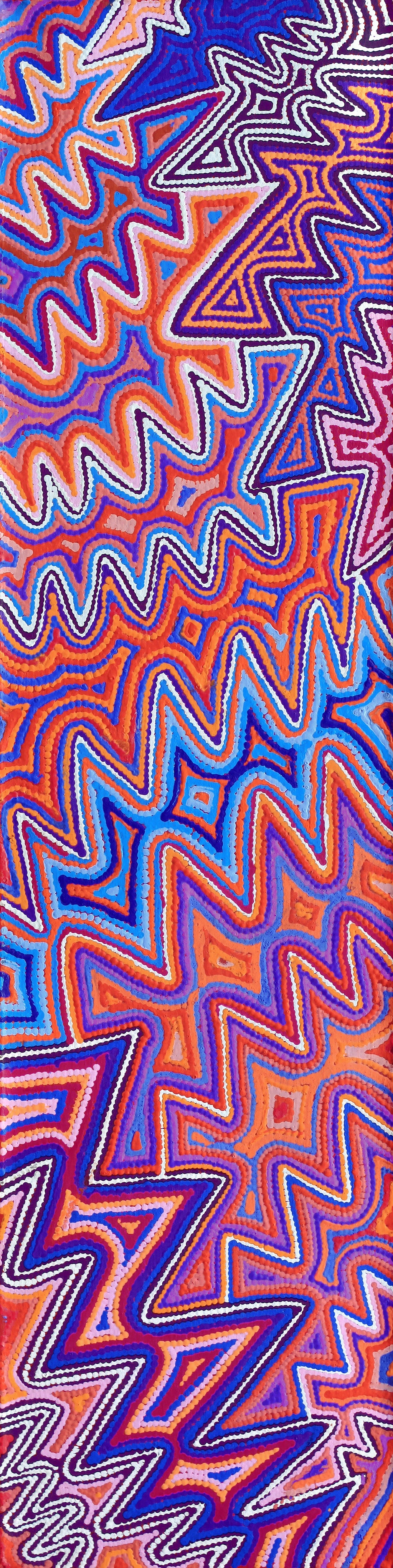 Aboriginal Artwork by Selina Napanangka Fisher, Ngapa Jukurrpa (Water Dreaming) - Puyurru, 122x30cm