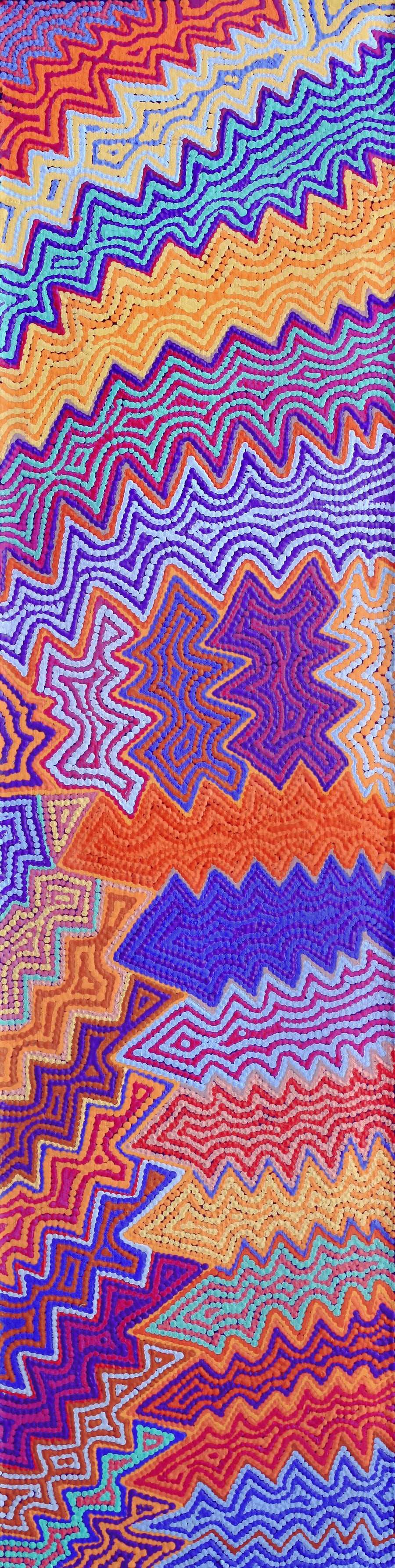 Aboriginal Artwork by Selina Napanangka Fisher, Ngapa Jukurrpa (Water Dreaming) - Puyurru, 122x30cm