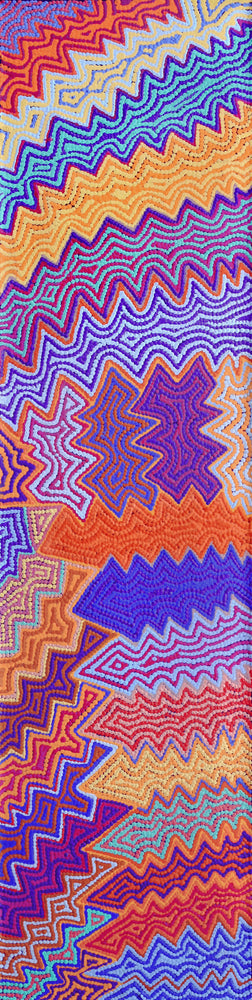 Aboriginal Artwork by Selina Napanangka Fisher, Ngapa Jukurrpa (Water Dreaming) - Puyurru, 122x30cm