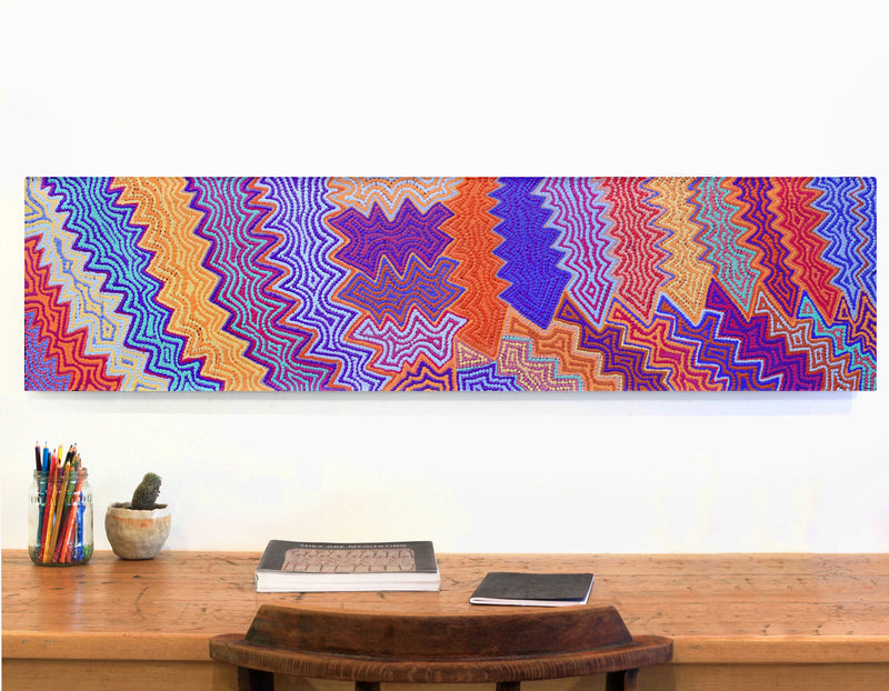 Aboriginal Artwork by Selina Napanangka Fisher, Ngapa Jukurrpa (Water Dreaming) - Puyurru, 122x30cm