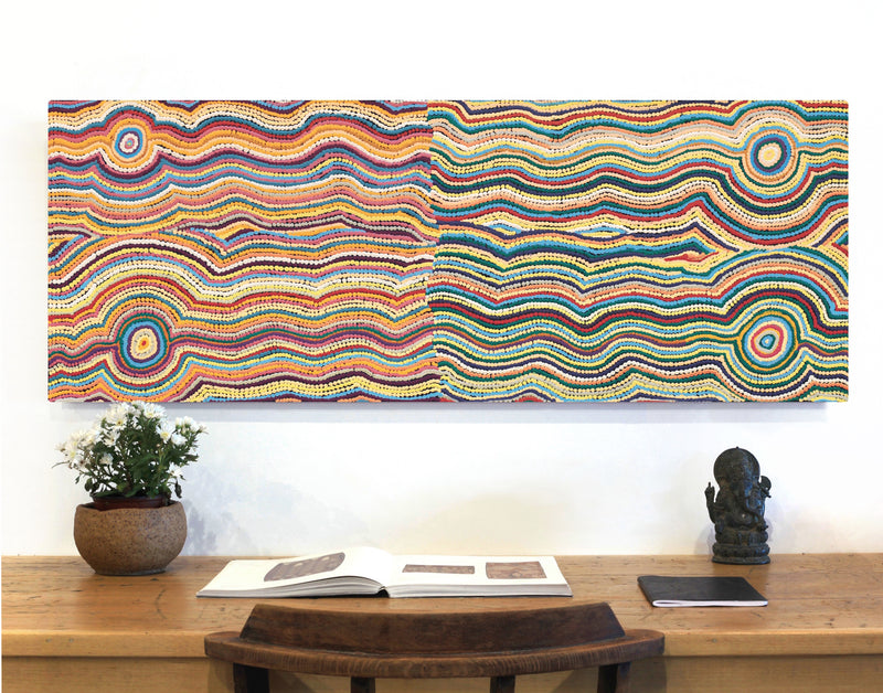 Aboriginal Artwork by Selina Napanangka Fisher, Pikilyi Jukurrpa (Vaughan Springs Dreaming), 122x46cm