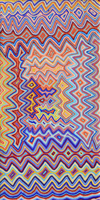 Aboriginal Artwork by Selina Napanangka Fisher, Ngapa Jukurrpa (Water Dreaming) - Puyurru, 122x61cm