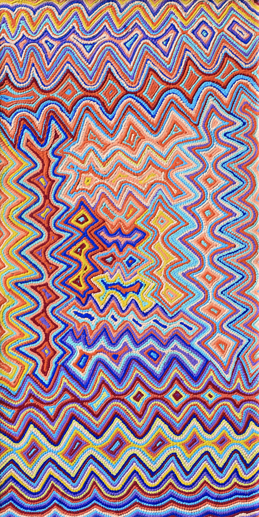 Aboriginal Artwork by Selina Napanangka Fisher, Ngapa Jukurrpa (Water Dreaming) - Puyurru, 122x61cm - ART ARK®