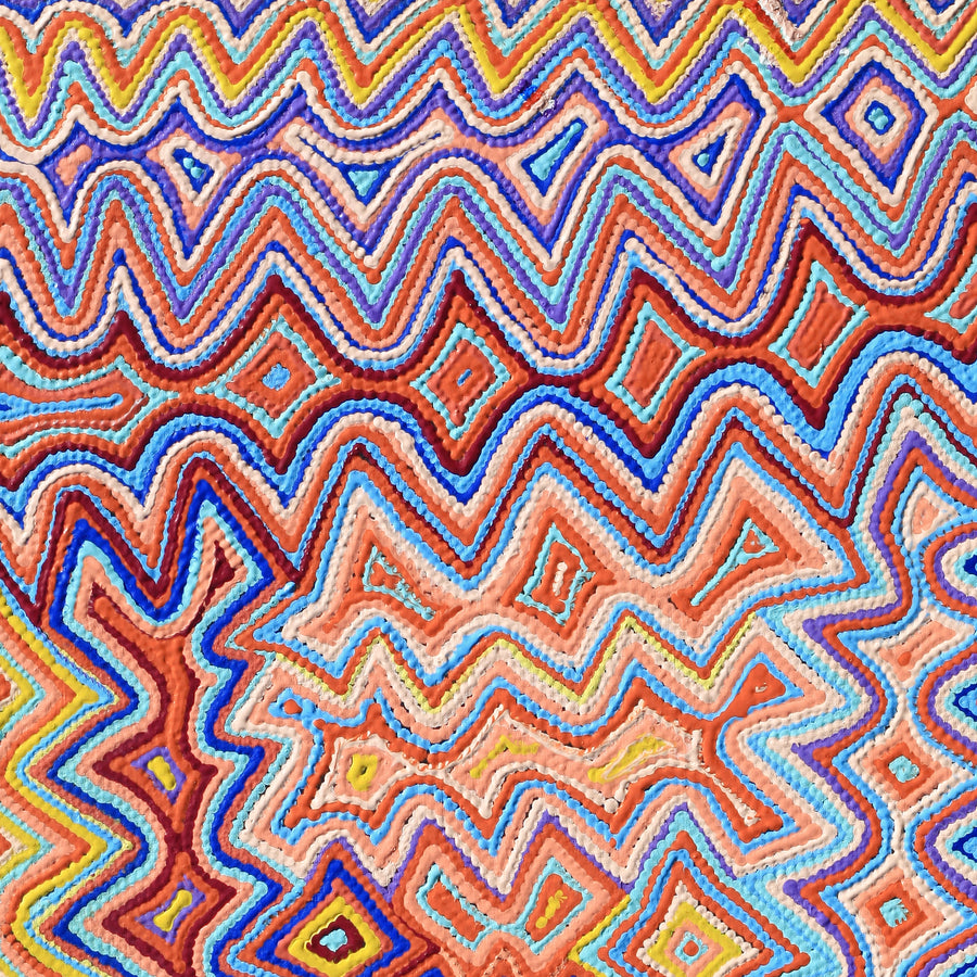 Aboriginal Artwork by Selina Napanangka Fisher, Ngapa Jukurrpa (Water Dreaming) - Puyurru, 122x61cm