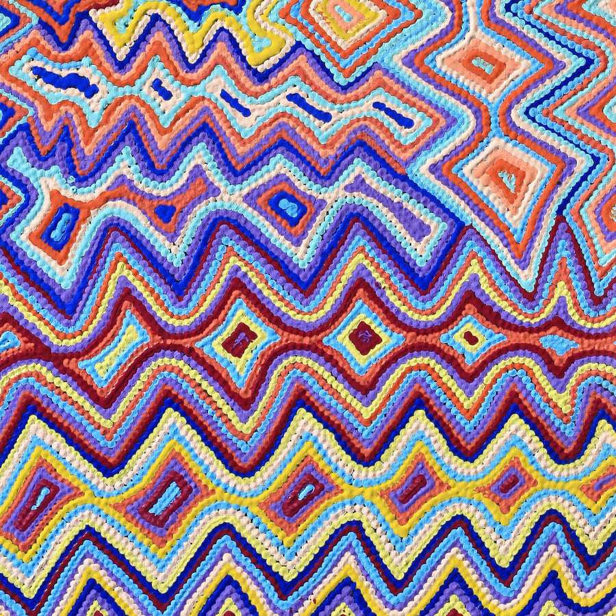 Aboriginal Artwork by Selina Napanangka Fisher, Ngapa Jukurrpa (Water Dreaming) - Puyurru, 122x61cm