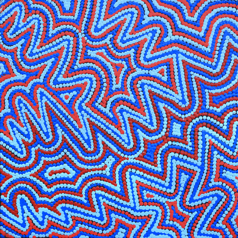Aboriginal Artwork by Selina Napanangka Fisher, Ngapa Jukurrpa (Water Dreaming) - Puyurru, 30x30cm