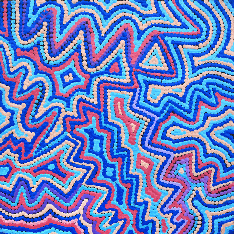 Aboriginal Artwork by Selina Napanangka Fisher, Ngapa Jukurrpa (Water Dreaming) - Puyurru, 30x30cm