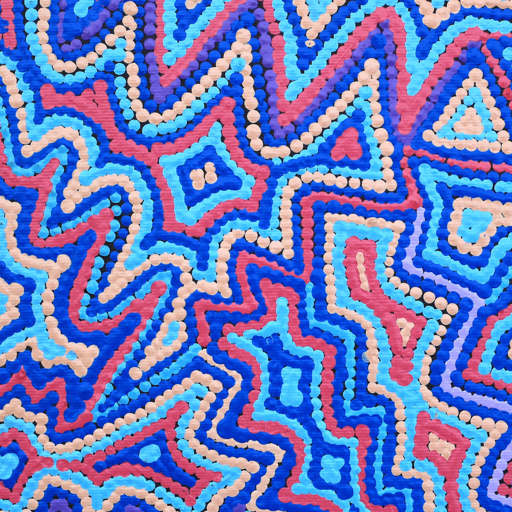Aboriginal Artwork by Selina Napanangka Fisher, Ngapa Jukurrpa (Water Dreaming) - Puyurru, 30x30cm