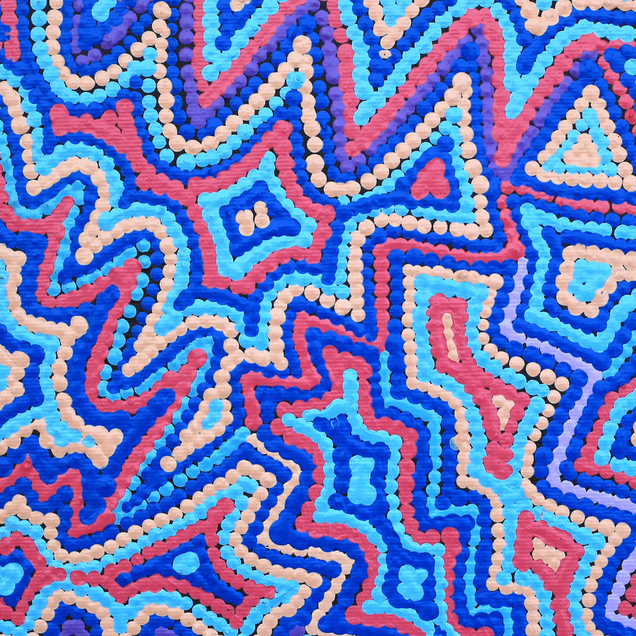 Aboriginal Artwork by Selina Napanangka Fisher, Ngapa Jukurrpa (Water Dreaming) - Puyurru, 30x30cm