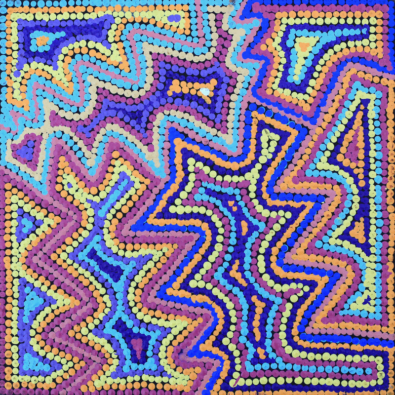 Aboriginal Artwork by Selina Napanangka Fisher, Ngapa Jukurrpa (Water Dreaming) - Puyurru, 30x30cm