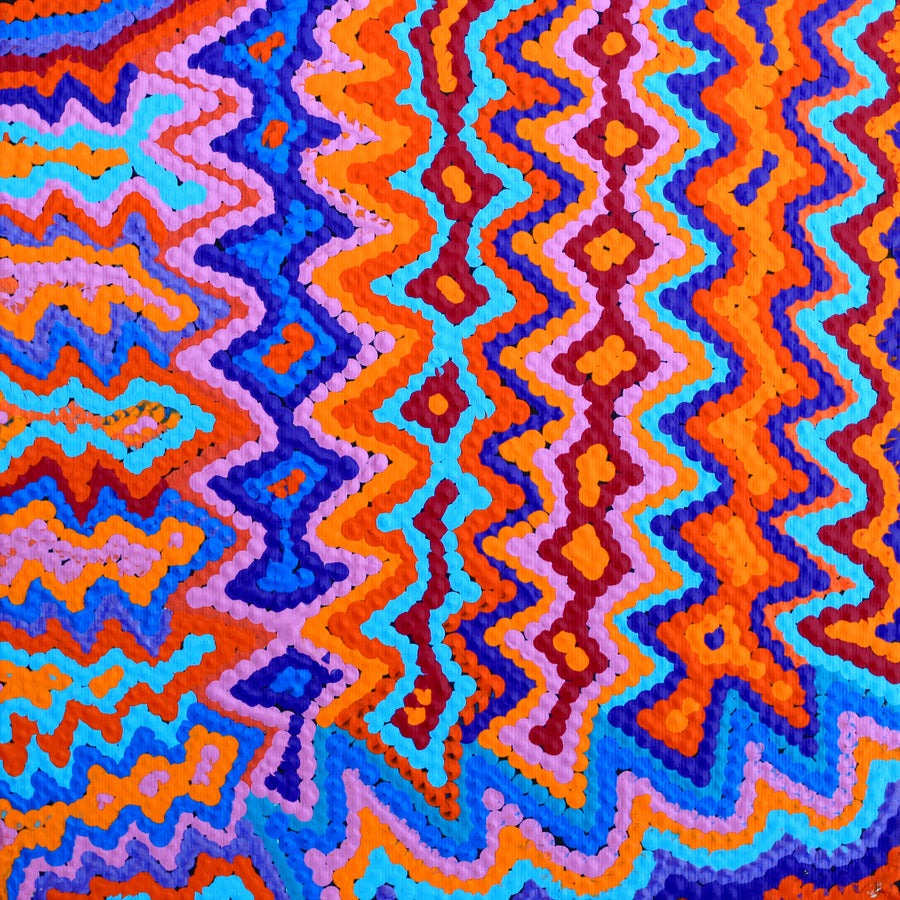 Aboriginal Artwork by Selina Napanangka Fisher, Ngapa Jukurrpa (Water Dreaming) - Puyurru, 30x30cm