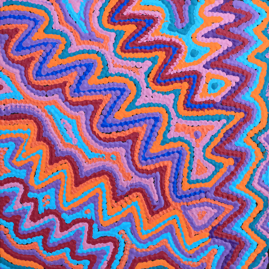 Aboriginal Artwork by Selina Napanangka Fisher, Ngapa Jukurrpa (Water Dreaming) - Puyurru, 30x30cm