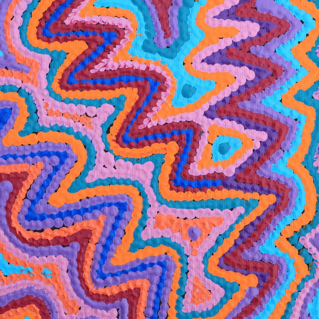 Aboriginal Artwork by Selina Napanangka Fisher, Ngapa Jukurrpa (Water Dreaming) - Puyurru, 30x30cm