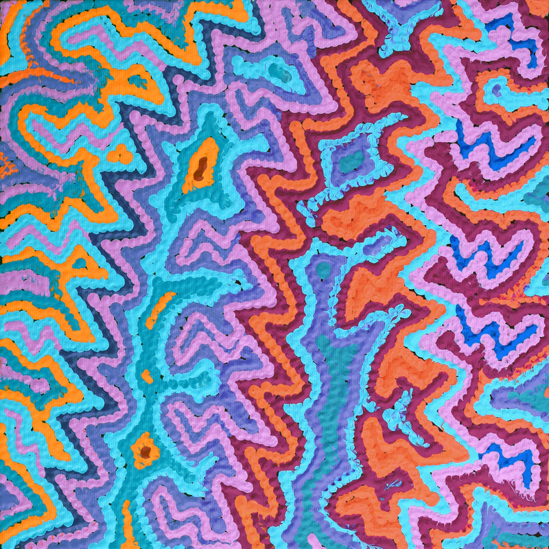 Aboriginal Artwork by Selina Napanangka Fisher, Ngapa Jukurrpa (Water Dreaming) - Puyurru, 30x30cm