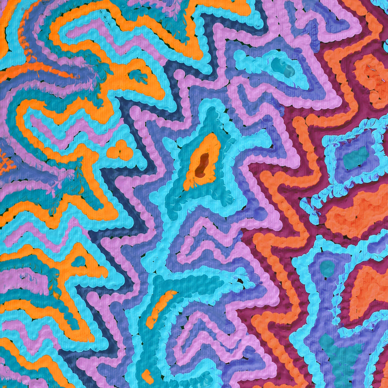 Aboriginal Artwork by Selina Napanangka Fisher, Ngapa Jukurrpa (Water Dreaming) - Puyurru, 30x30cm