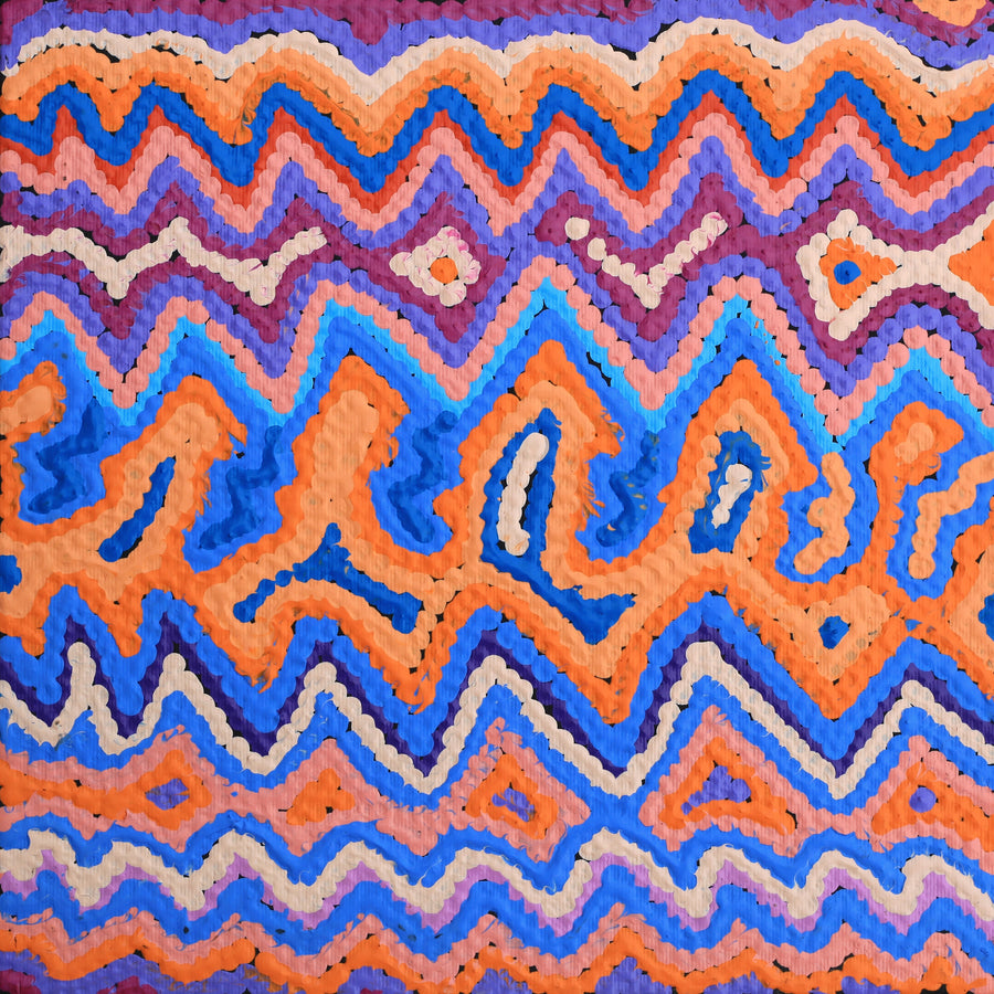 Aboriginal Artwork by Selina Napanangka Fisher, Ngapa Jukurrpa (Water Dreaming) - Puyurru, 30x30cm