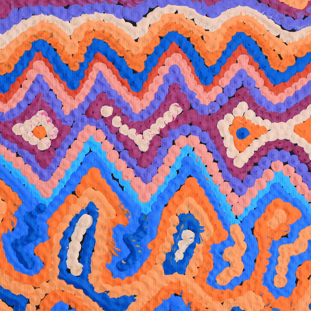 Aboriginal Artwork by Selina Napanangka Fisher, Ngapa Jukurrpa (Water Dreaming) - Puyurru, 30x30cm