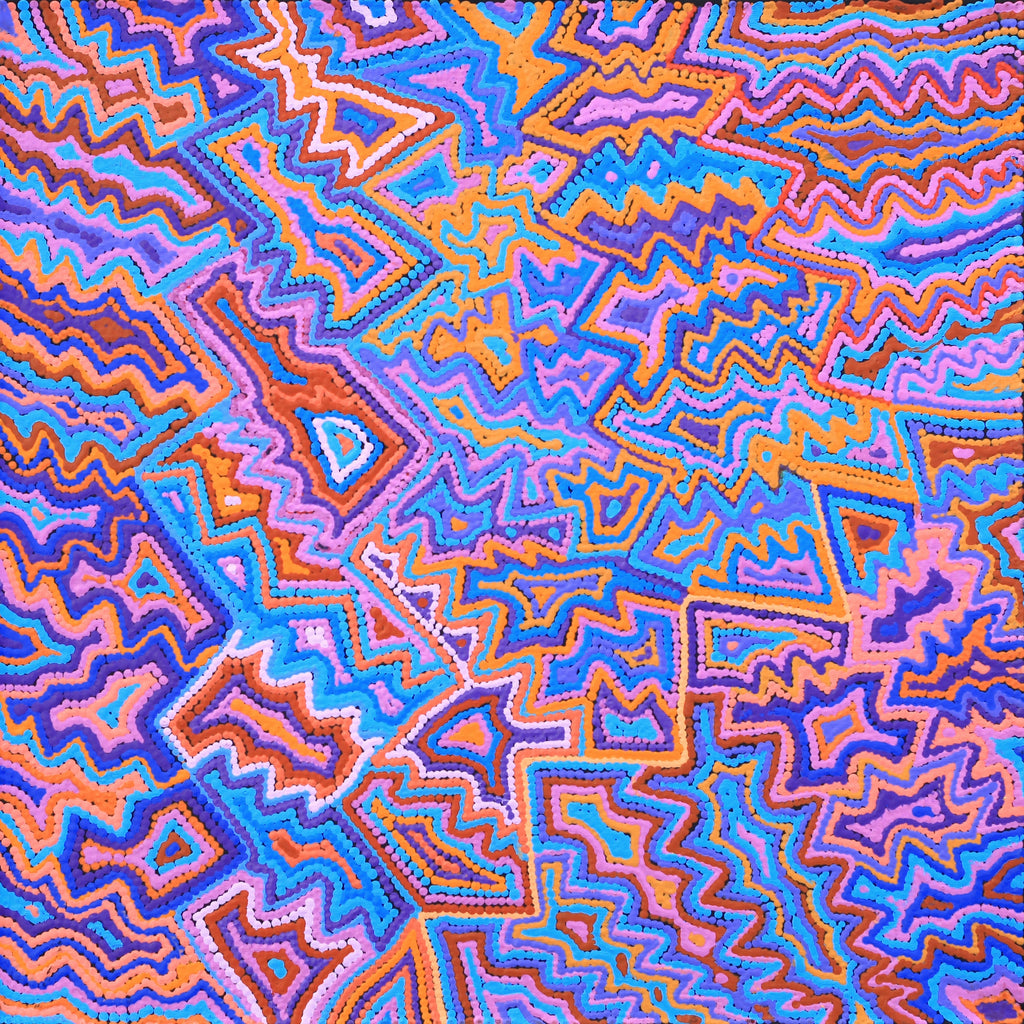 Aboriginal Artwork by Selina Napanangka Fisher, Ngapa Jukurrpa (Water Dreaming) - Puyurru, 61x61cm