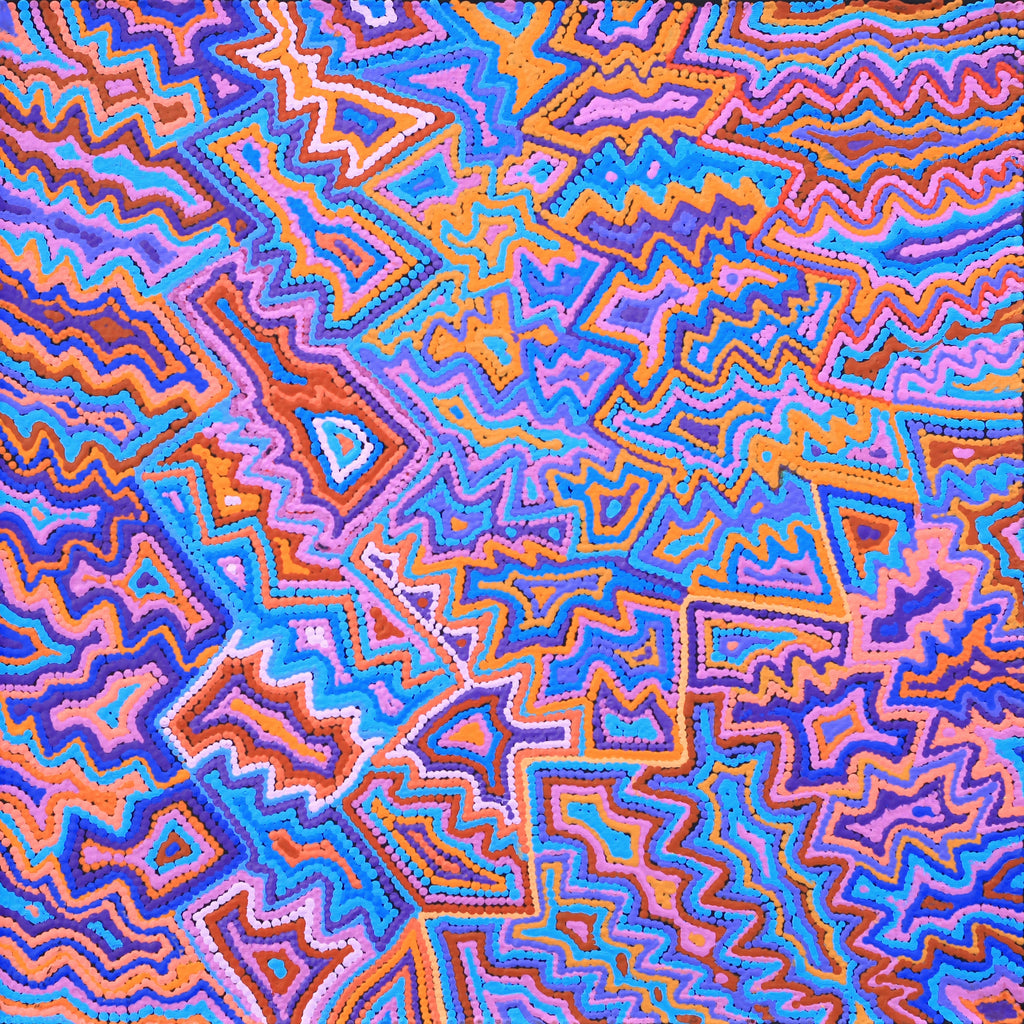 Aboriginal Artwork by Selina Napanangka Fisher, Ngapa Jukurrpa (Water Dreaming) - Puyurru, 61x61cm - ART ARK®