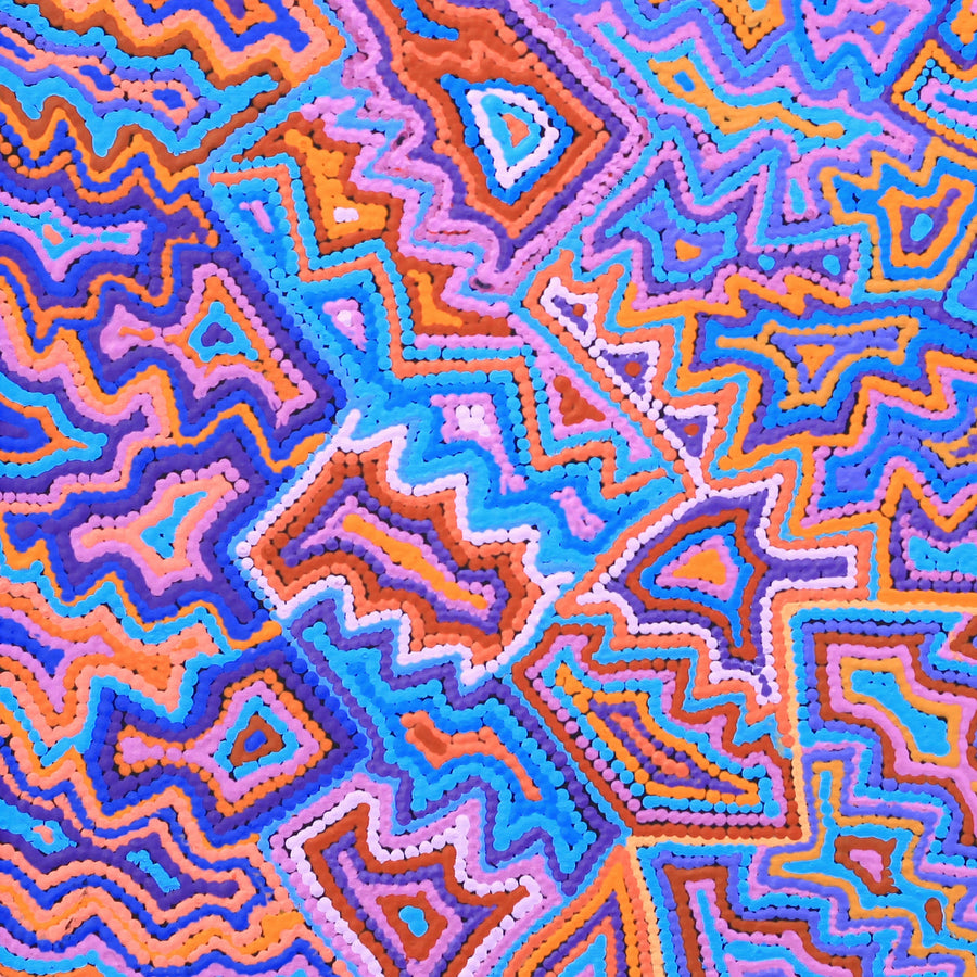 Aboriginal Artwork by Selina Napanangka Fisher, Ngapa Jukurrpa (Water Dreaming) - Puyurru, 61x61cm