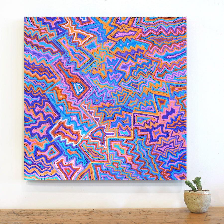 Aboriginal Artwork by Selina Napanangka Fisher, Ngapa Jukurrpa (Water Dreaming) - Puyurru, 61x61cm