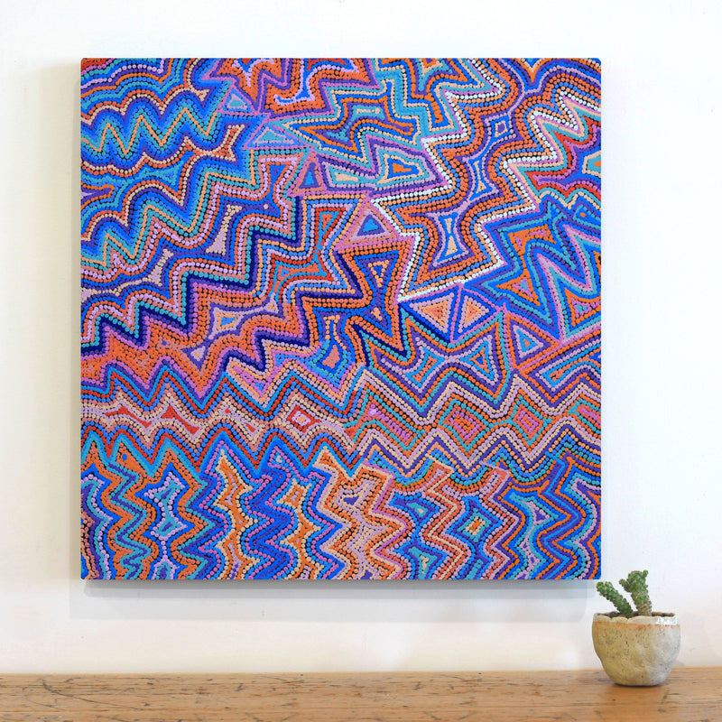 Aboriginal Artwork by Selina Napanangka Fisher, Ngapa Jukurrpa (Water Dreaming) - Puyurru, 61x61cm