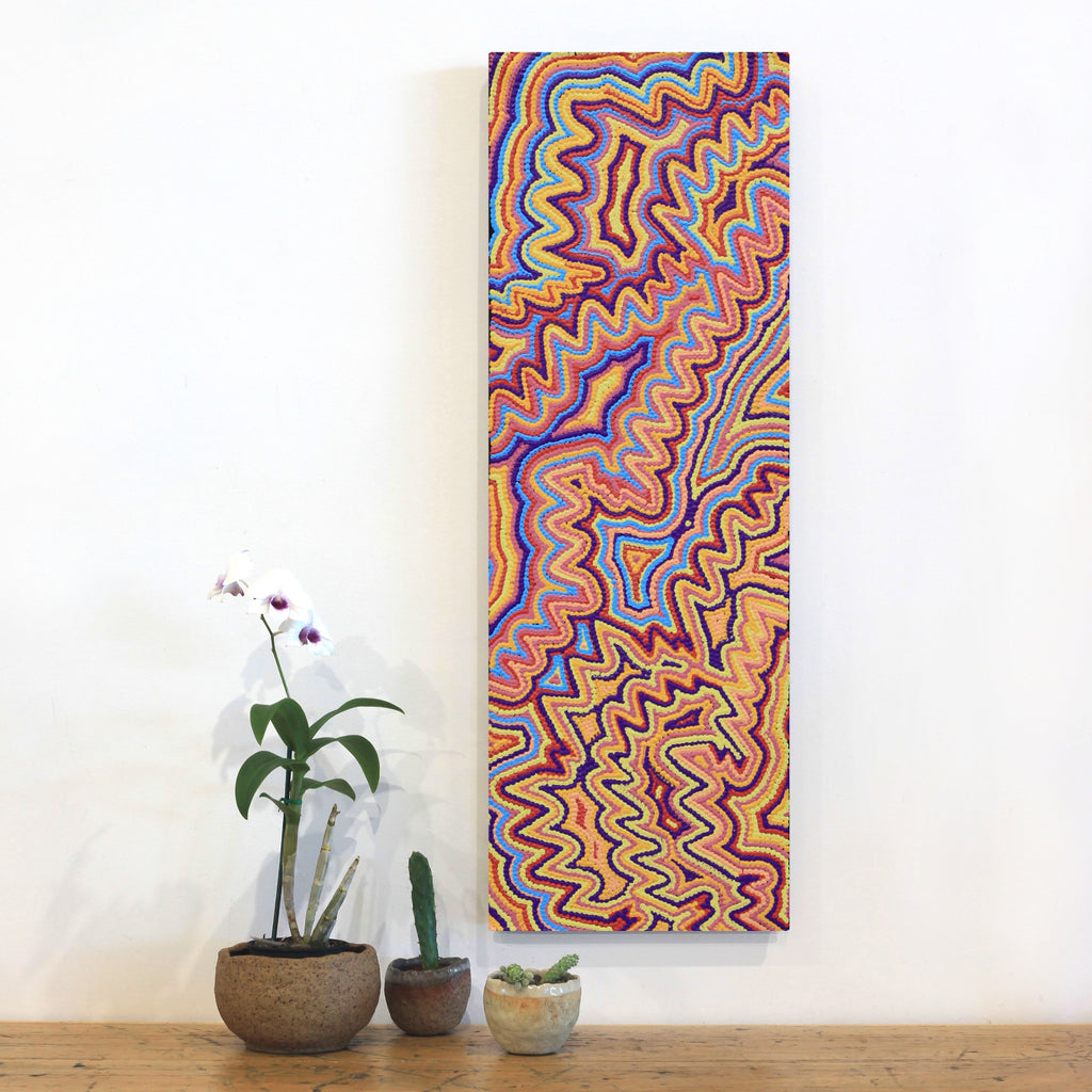 Aboriginal Artwork by Selina Napanangka Fisher, Pikilyi Jukurrpa (Vaughan Springs Dreaming), 91x30cm