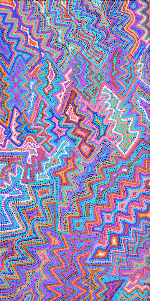 Aboriginal Artwork by Selina Napanangka Fisher, Ngapa Jukurrpa (Water Dreaming) - Puyurru, 91x46cm