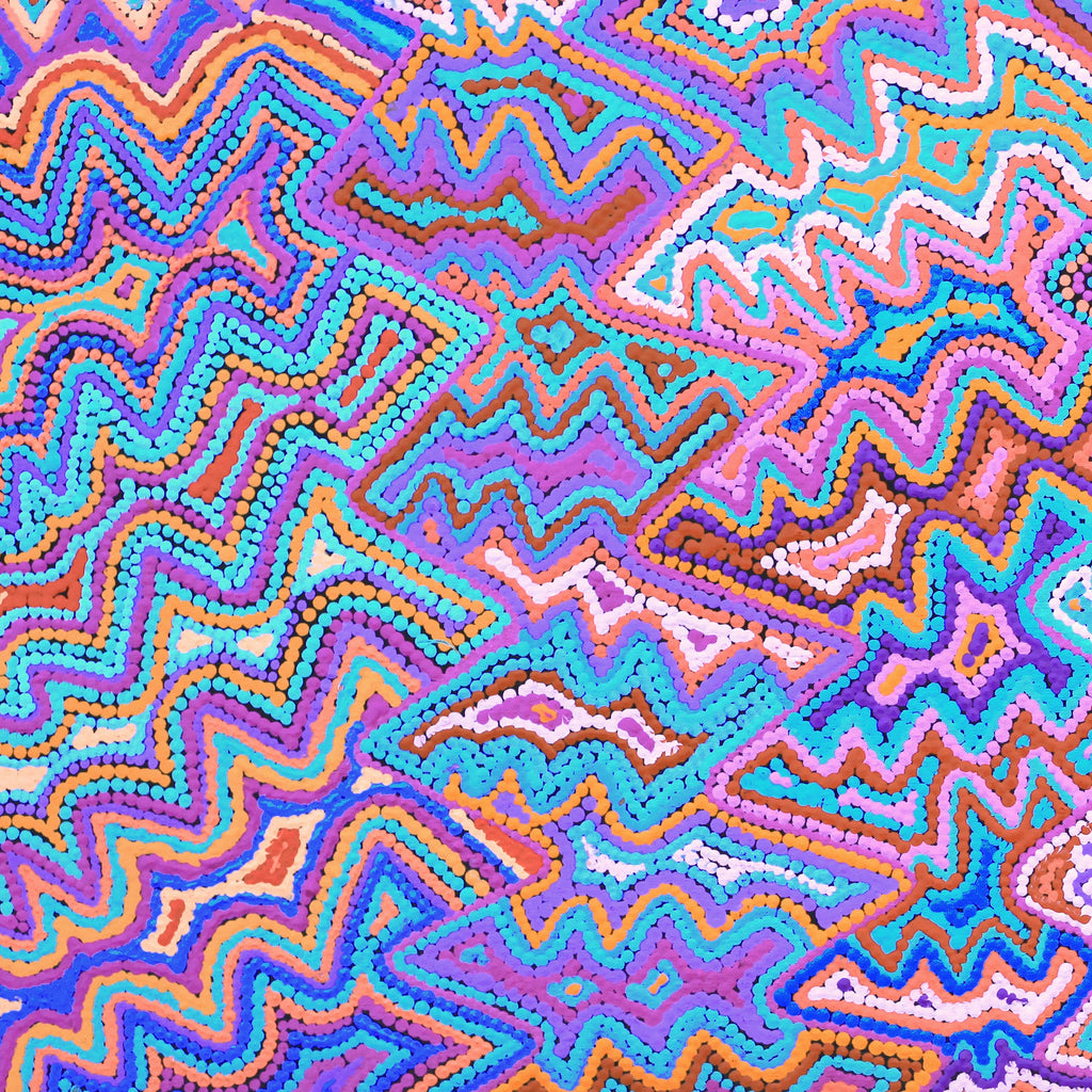 Aboriginal Artwork by Selina Napanangka Fisher, Ngapa Jukurrpa (Water Dreaming) - Puyurru, 91x46cm
