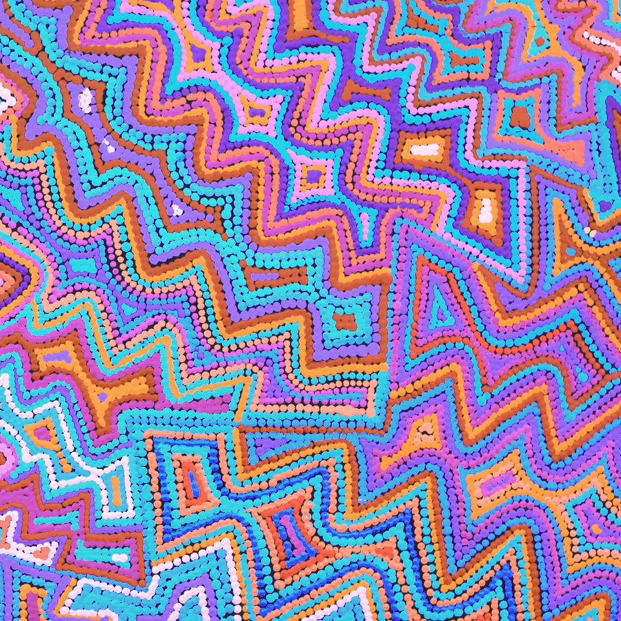 Aboriginal Artwork by Selina Napanangka Fisher, Ngapa Jukurrpa (Water Dreaming) - Puyurru, 91x46cm